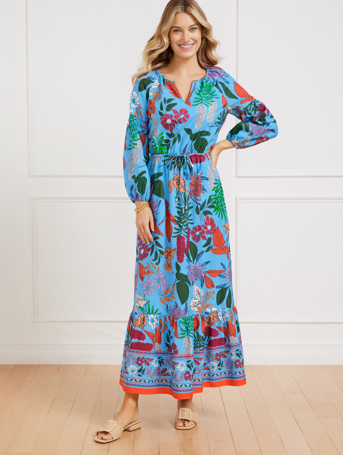MODERN POPLIN PUFF SLEEVE DRESS - JOYFUL FLORAL | Talbots sale