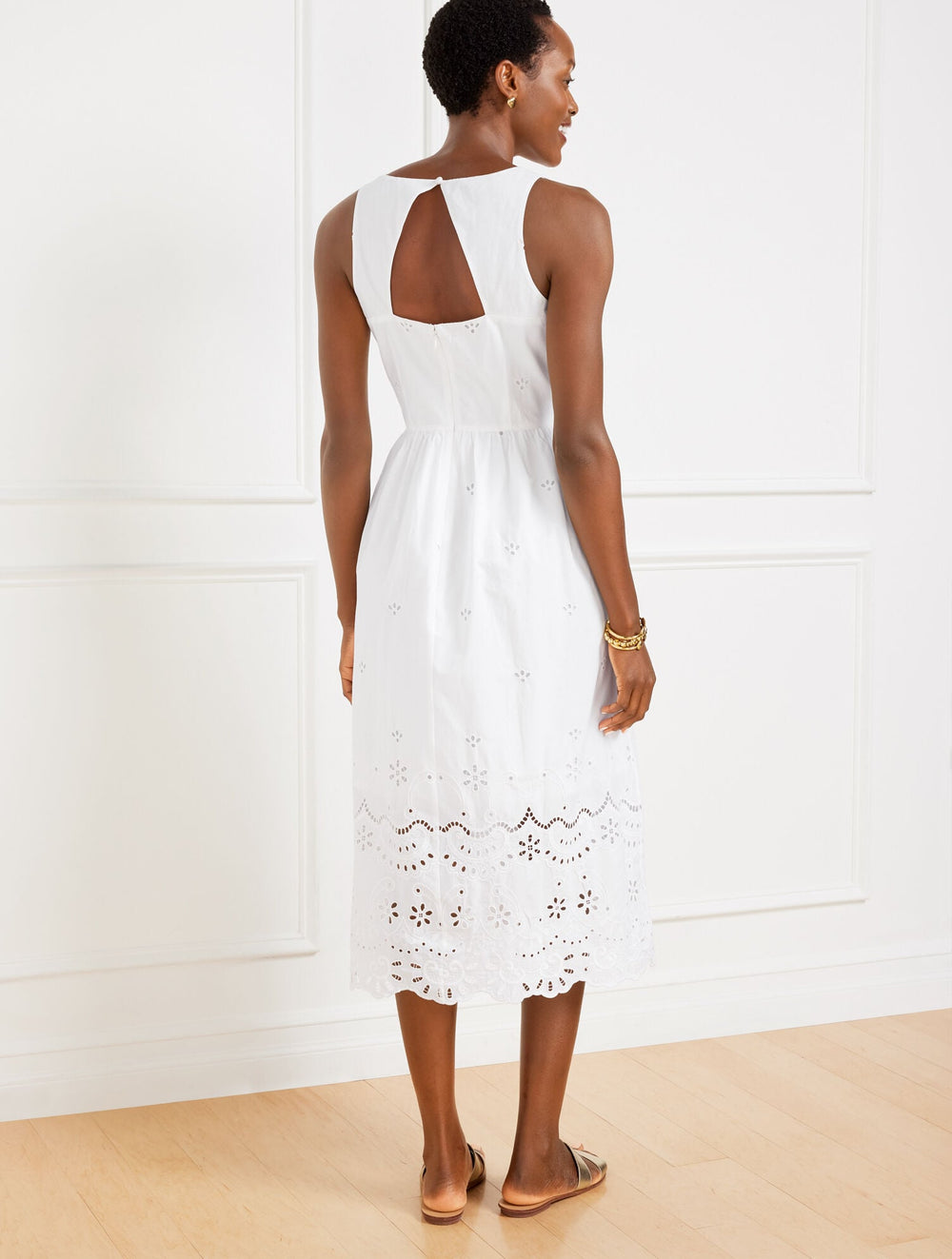 EYELET BORDER SQUARE NECK DRESS | Talbots discount