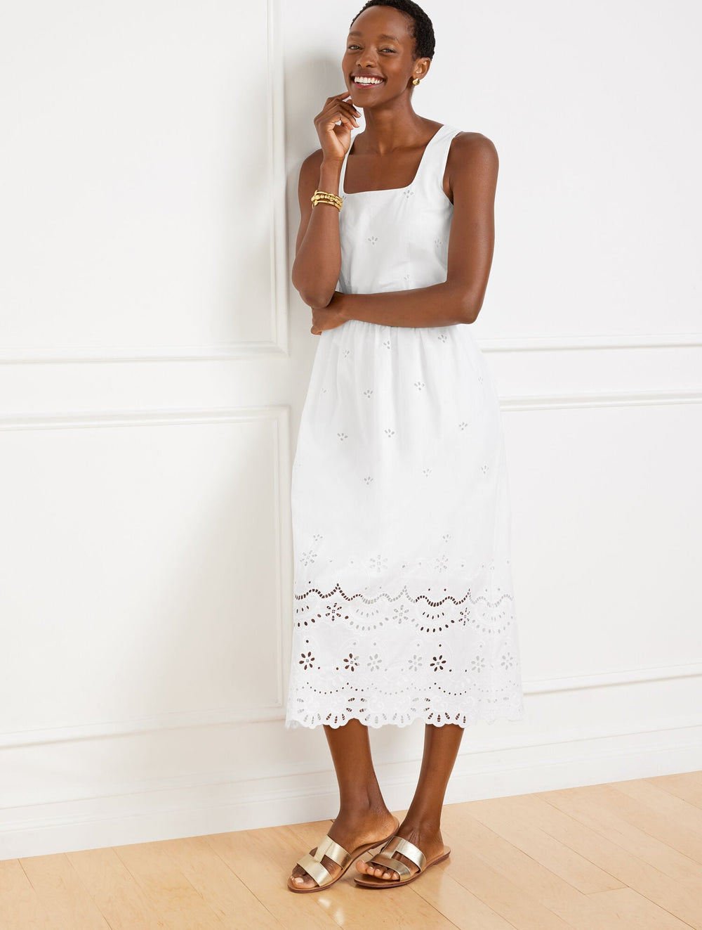 EYELET BORDER SQUARE NECK DRESS | Talbots discount