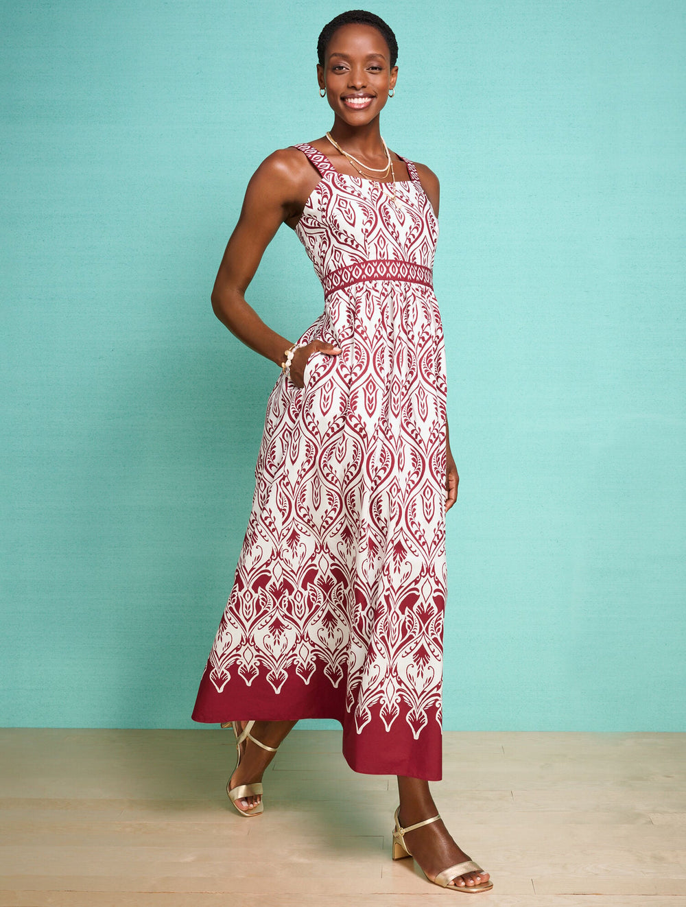 MODERN POPLIN FIT & FLARE DRESS - BOHEMIAN MEDALLION | Talbots near me