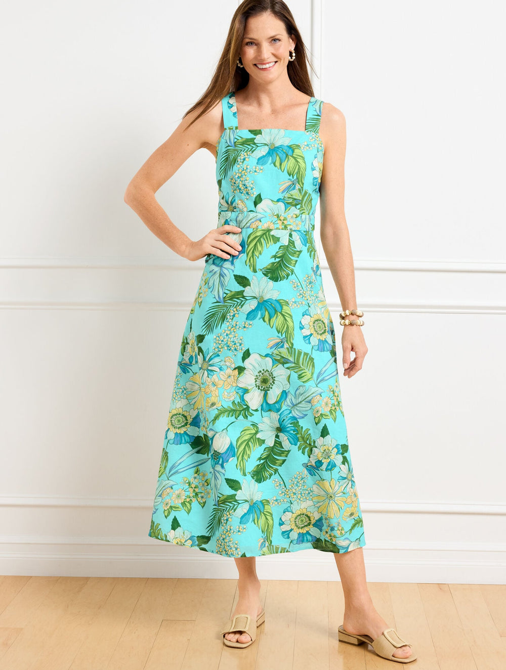 LINEN MIDI DRESS - TROPICAL BOTANICAL | Talbots discount