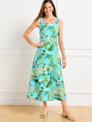 LINEN MIDI DRESS - TROPICAL BOTANICAL | Talbots discount