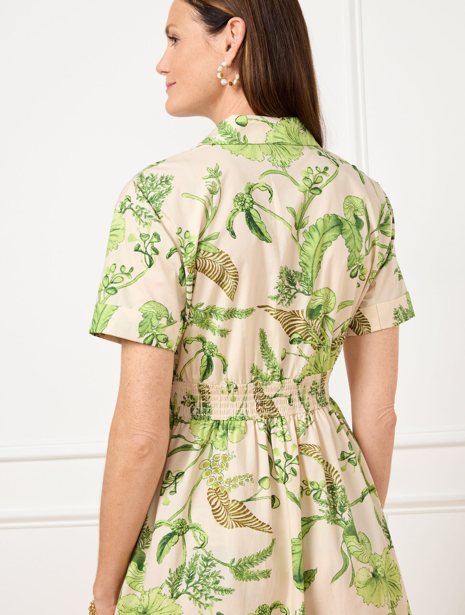 MODERN POPLIN SMOCKED MIDI DRESS - BRANCHING FLORAL | Talbots for sale