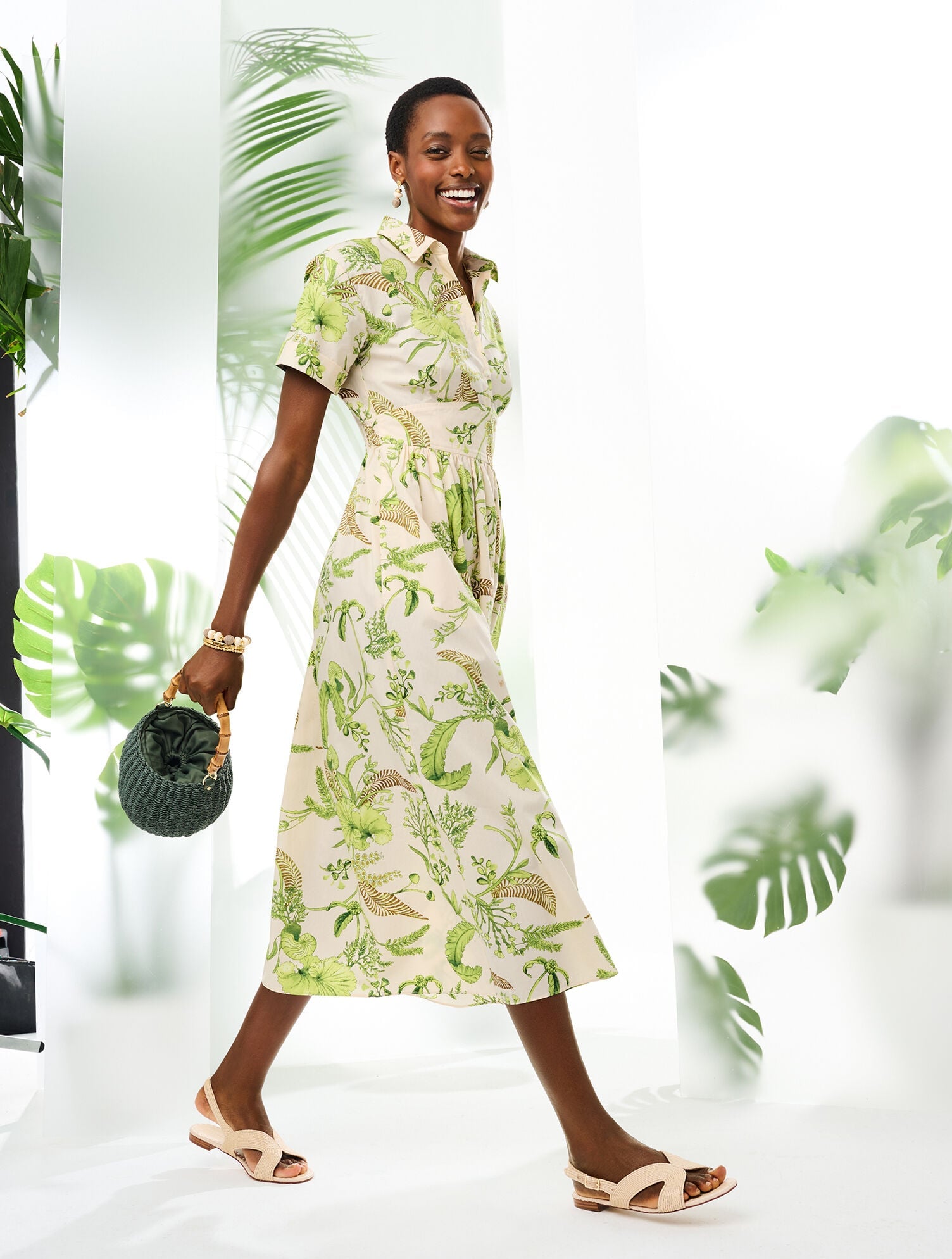 MODERN POPLIN SMOCKED MIDI DRESS - BRANCHING FLORAL | Talbots for sale