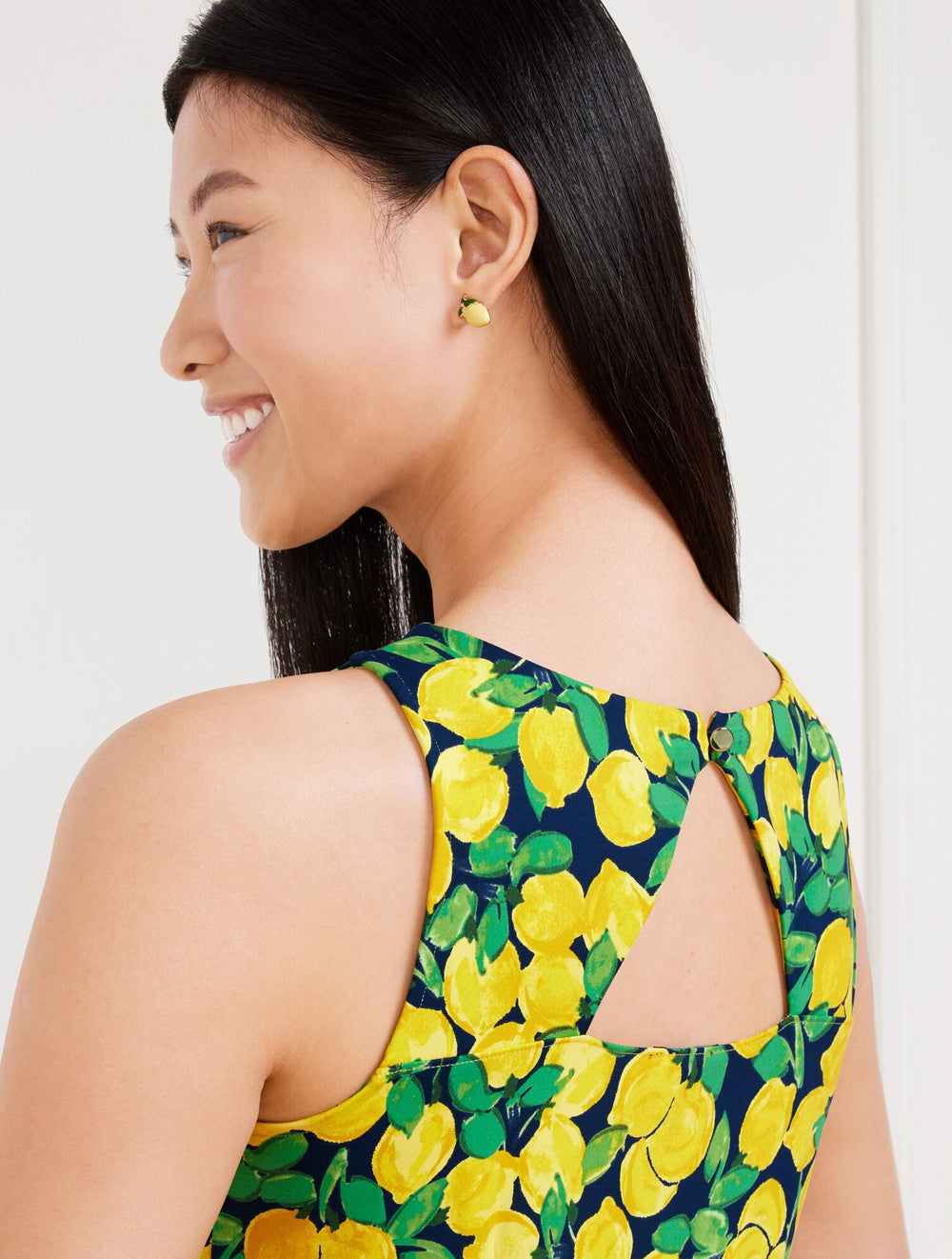EFFORTLESS JERSEY SLEEVELESS SHIFT DRESS - LEMON BUNCHES | Talbots US