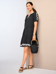 EMBROIDERED TIERED DRESS | Talbots US