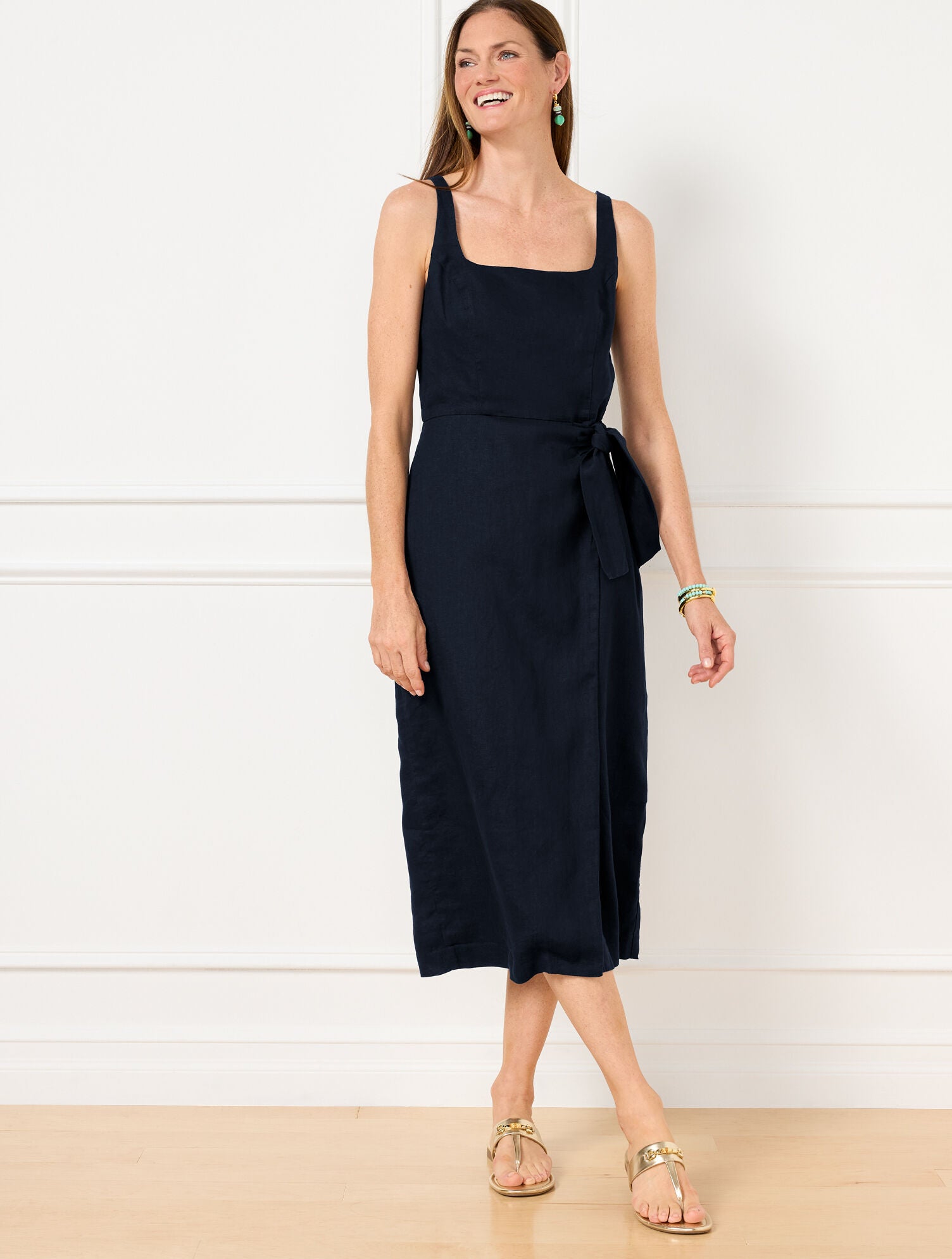 SQUARE NECK WRAP LINEN DRESS | Talbots for sale