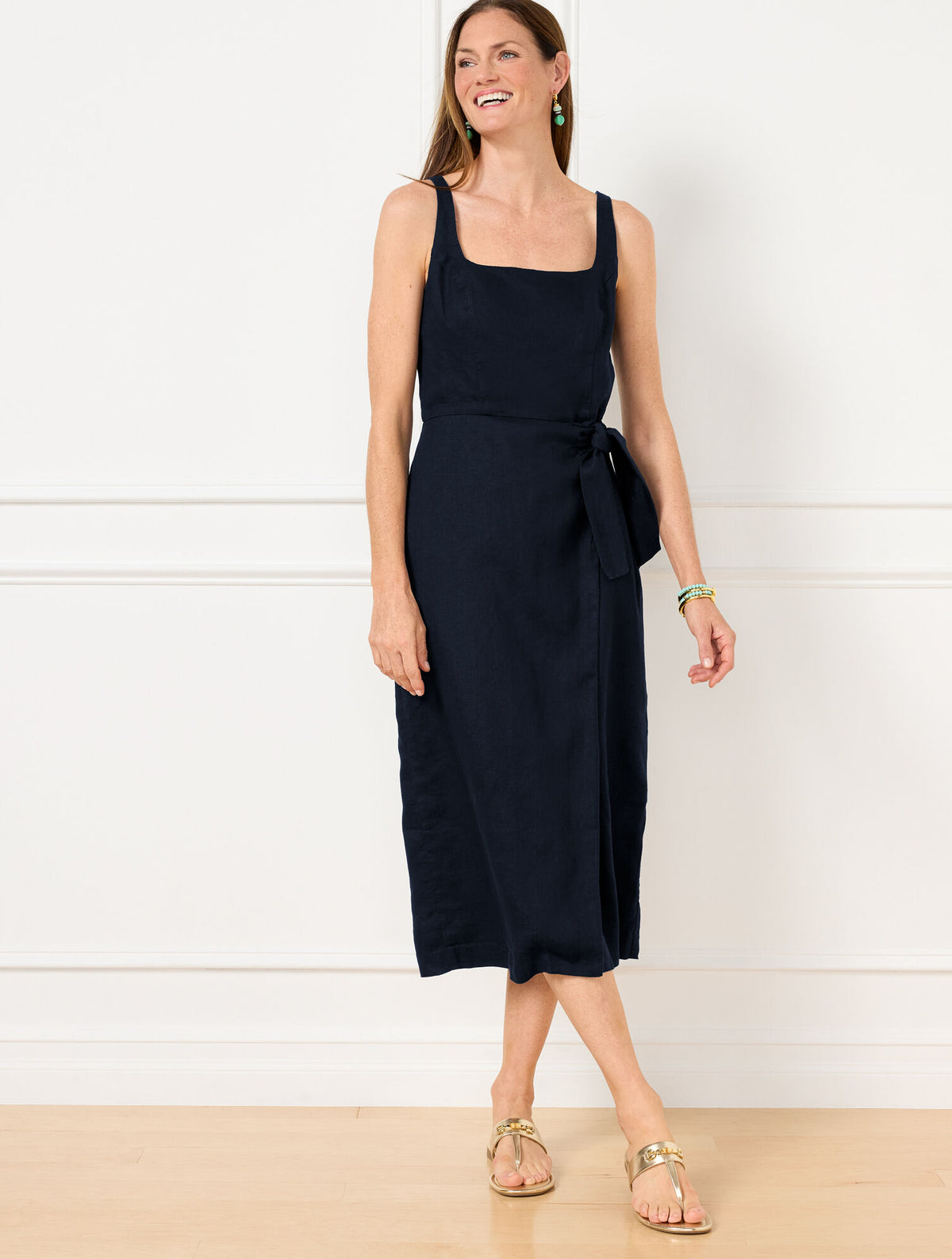 SQUARE NECK WRAP LINEN DRESS | Talbots for sale