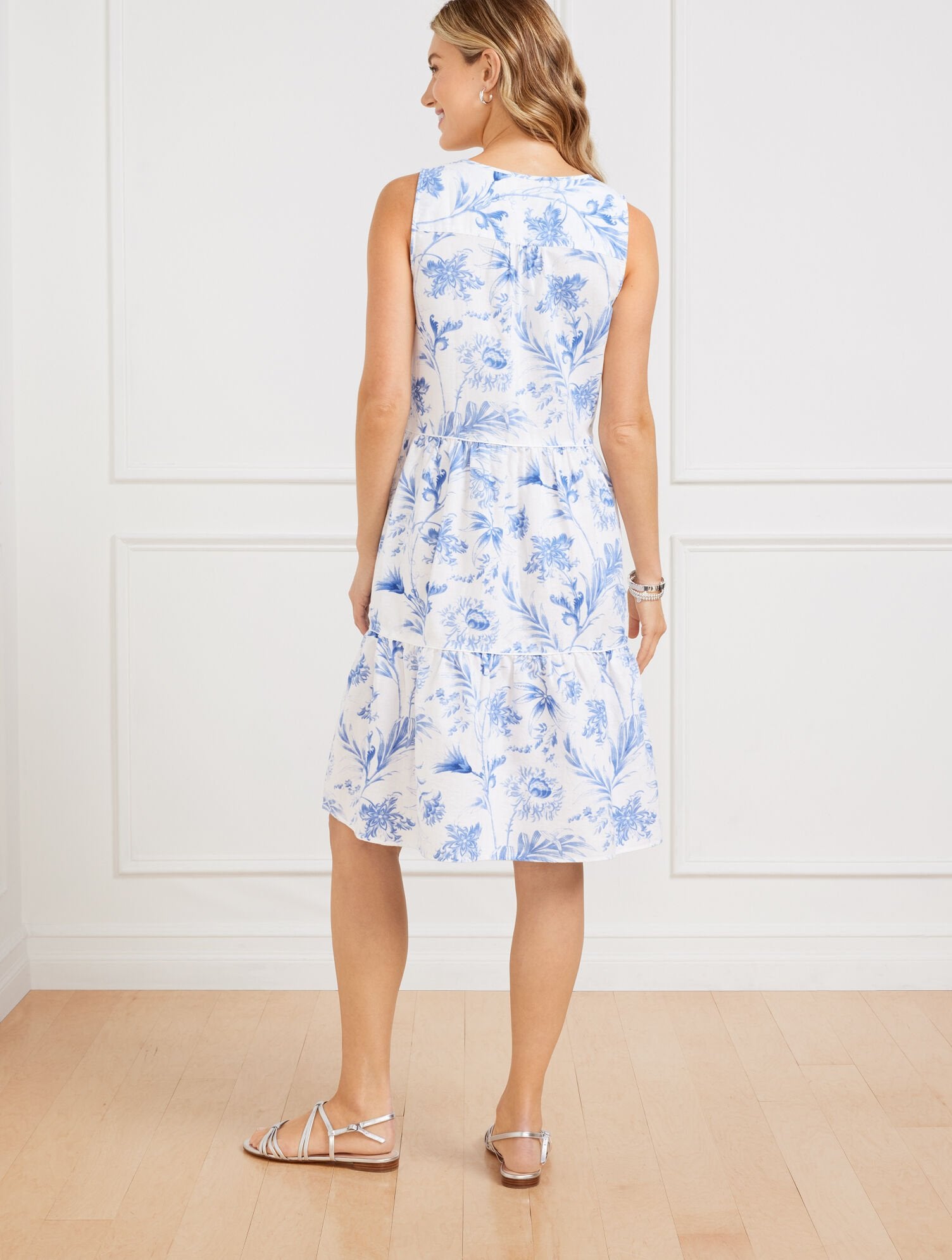 LINEN BLEND SWING DRESS - OCEAN FLORA | Talbots on sale