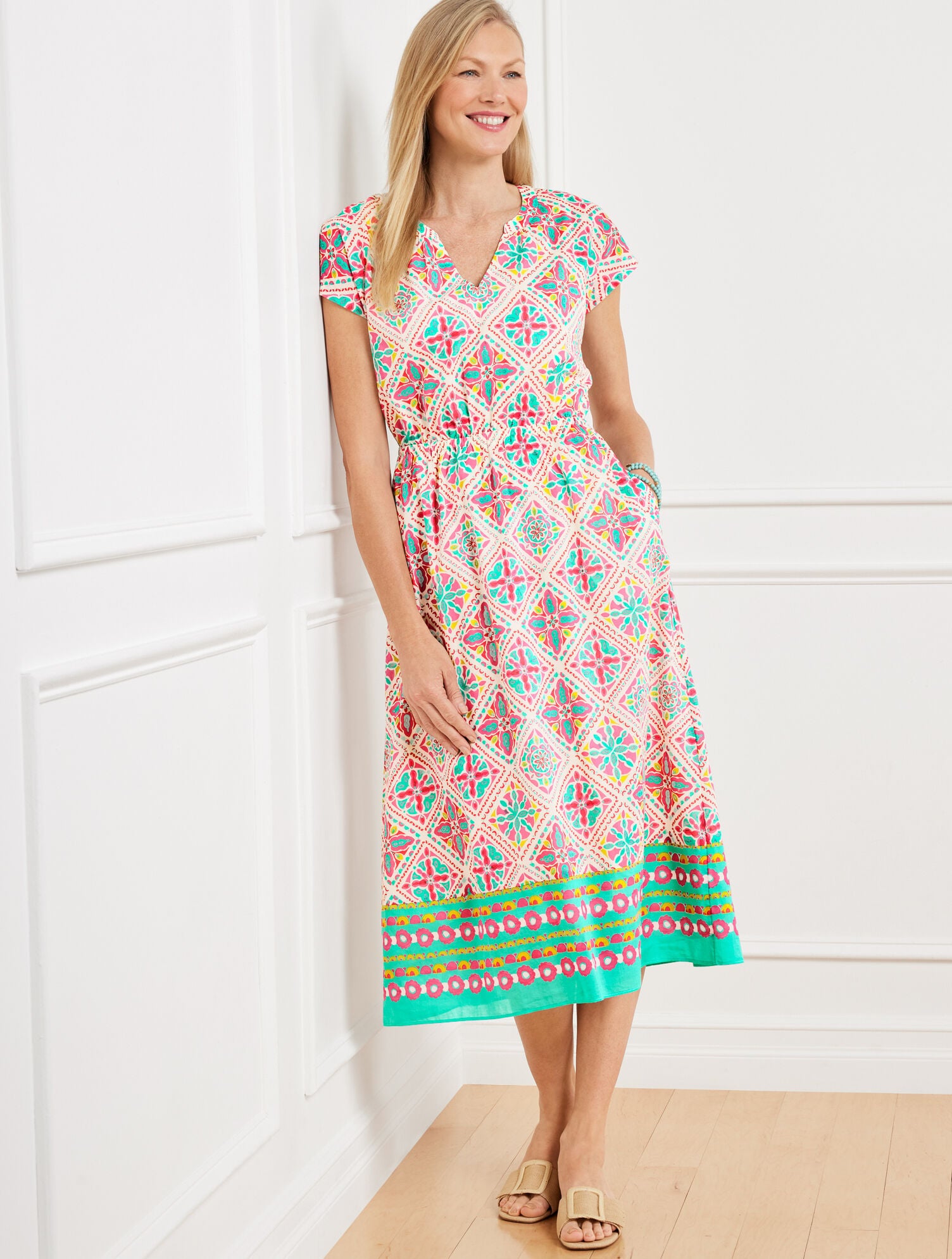 FIT & FLARE VOILE MIDI DRESS - PAINTERLY TILE | Talbots near me