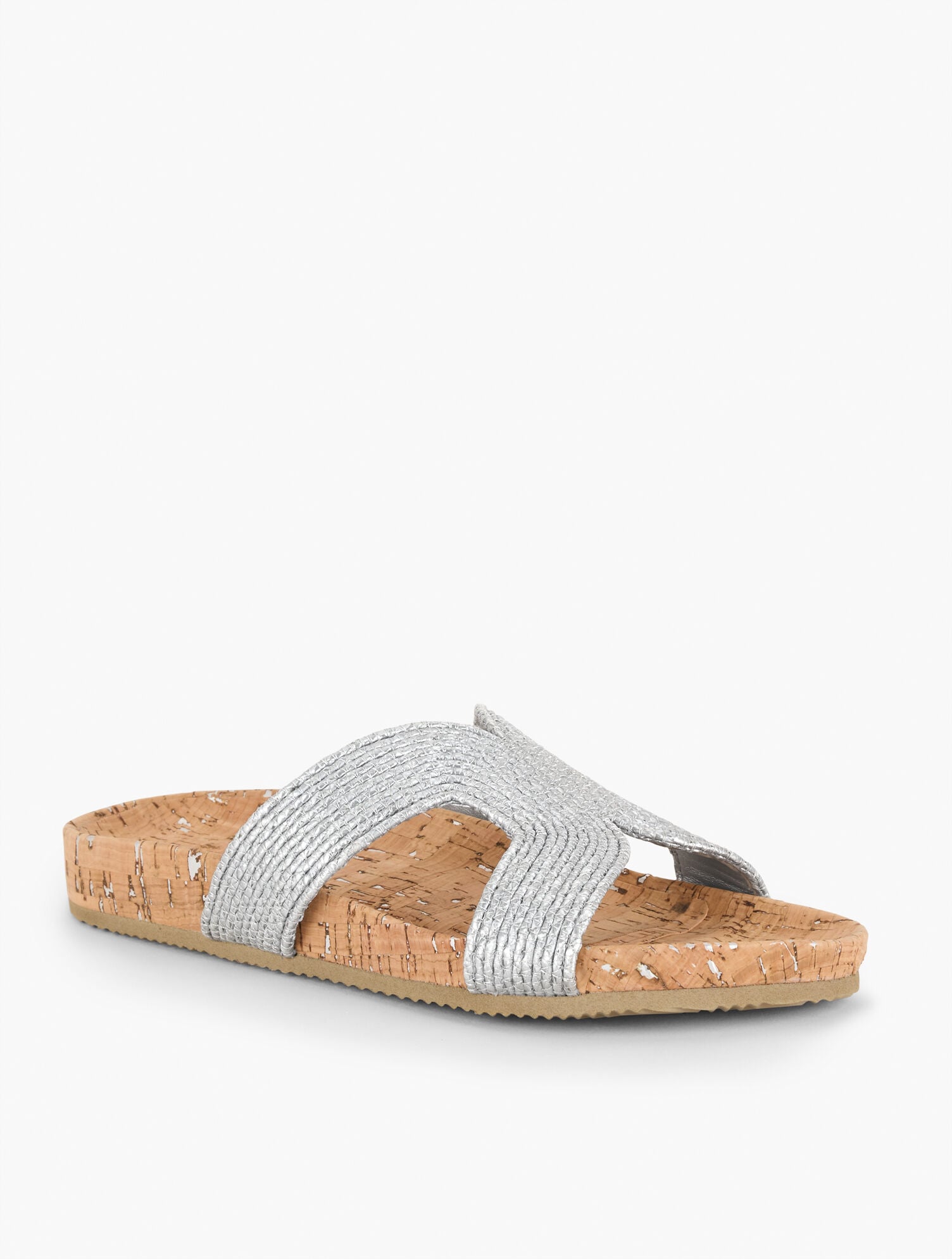 MALIA METALLIC WOVEN RAFFIA SLIDES | Talbots for sale