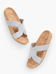 MALIA METALLIC WOVEN RAFFIA SLIDES | Talbots for sale