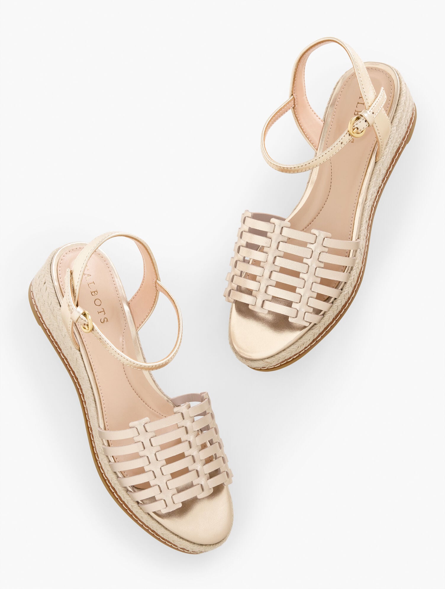 PAMELA METALLIC WOVEN NAPPA WEDGE SANDALS | Talbots on sale