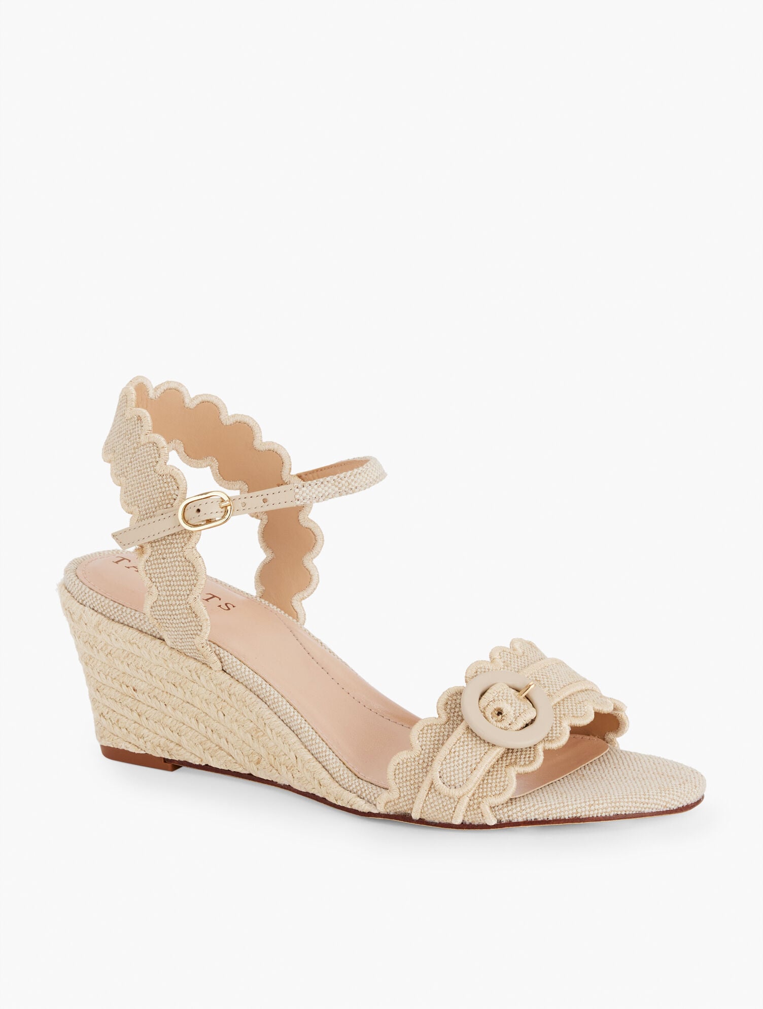 ROYCE METALLIC SCALLOPED WEDGE SANDALS | Talbots near me