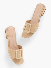 VIV BUCKLE RAFFIA SLIDES | Talbots discount