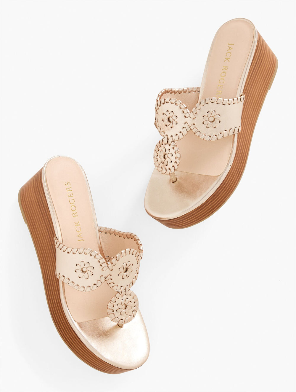 JACK ROGERS® KIMBERLY METALLIC NAPPA WEDGE SANDALS | Talbots for sale