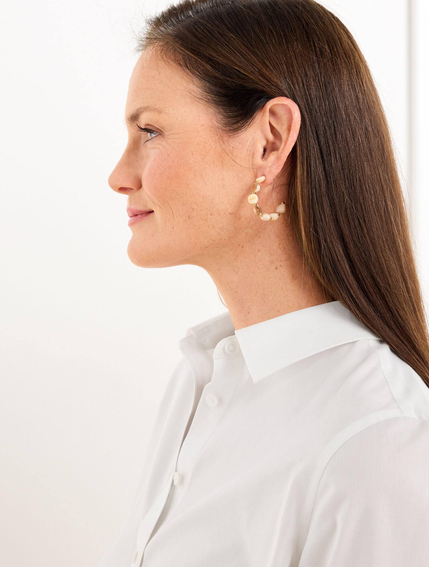 MOTHER-OF-PEARL BEADED HOOP EARRINGS | Talbots for sale