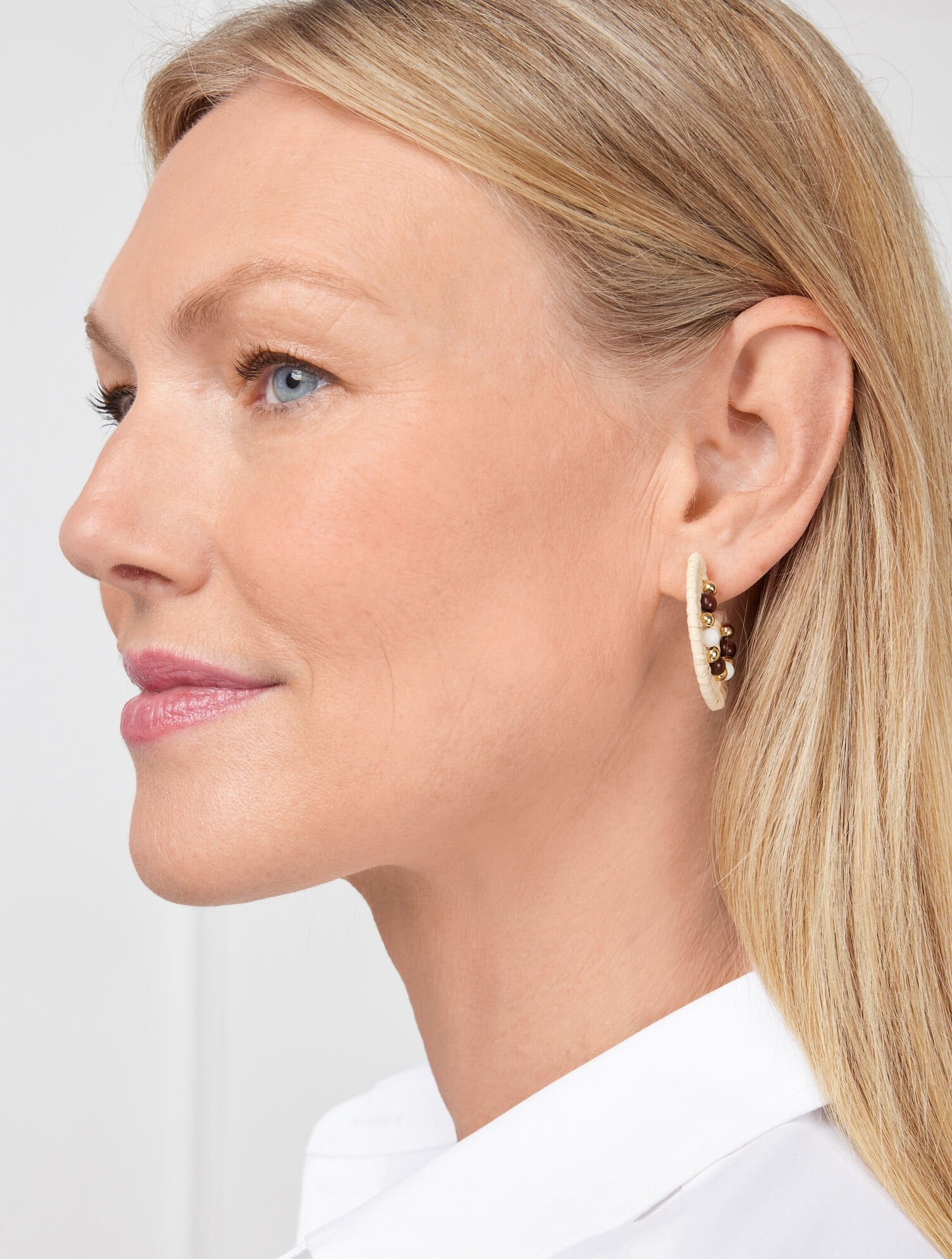 BEADED RAFFIA HOOP EARRINGS | Talbots US