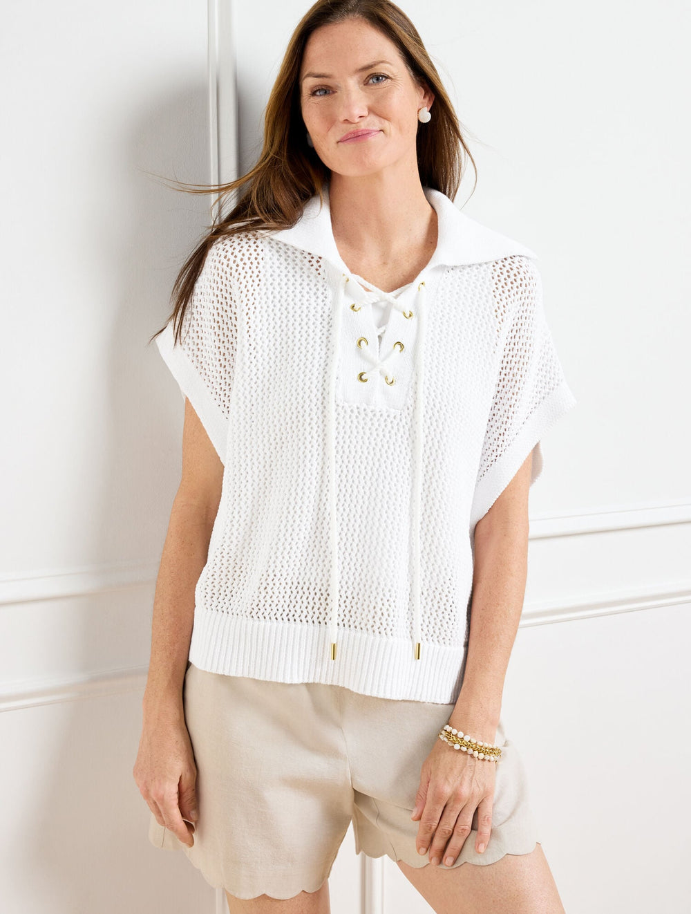 PLUS SIZE OPEN KNIT LACE UP PONCHO | Talbots discount