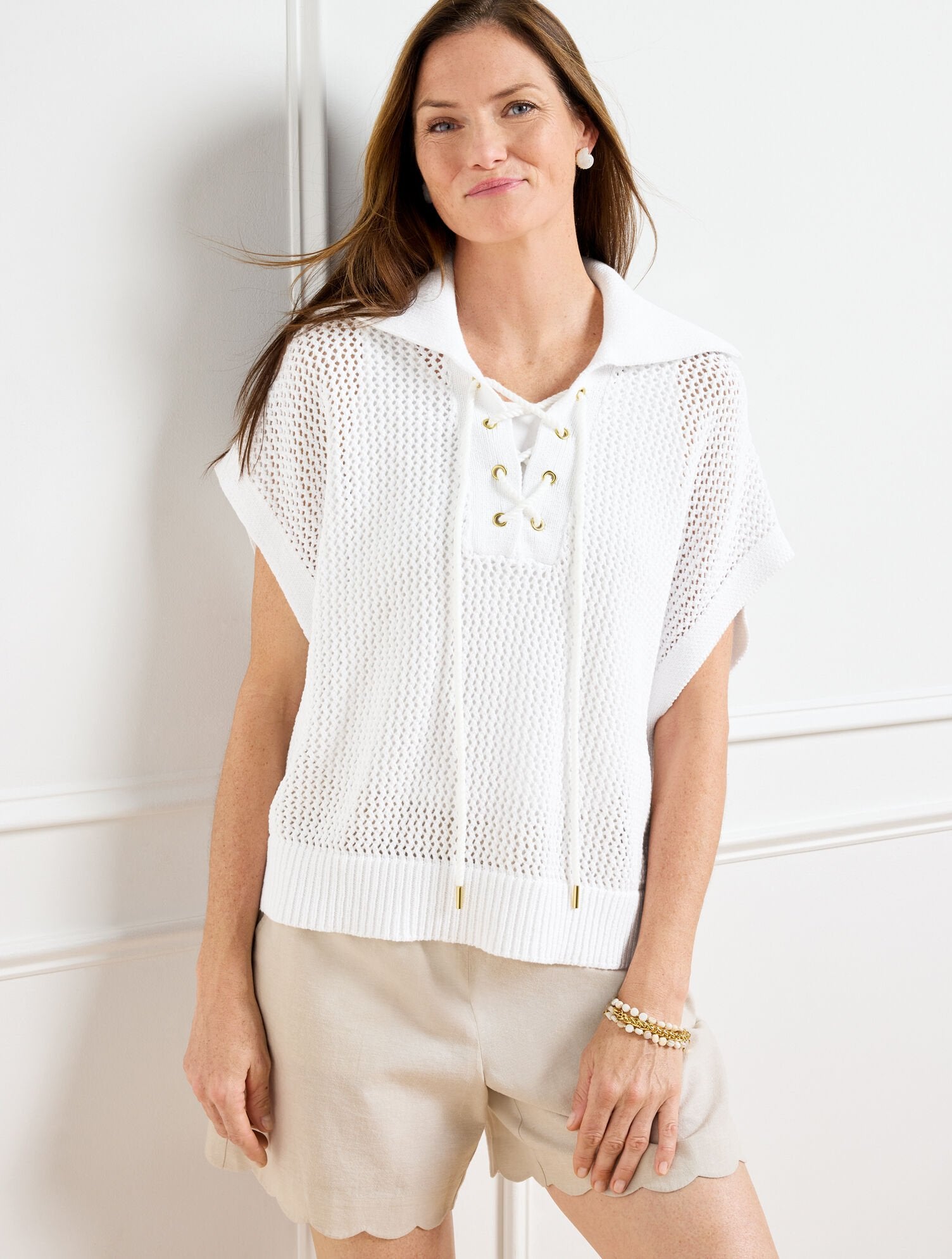 OPEN KNIT LACE UP PONCHO | Talbots for sale