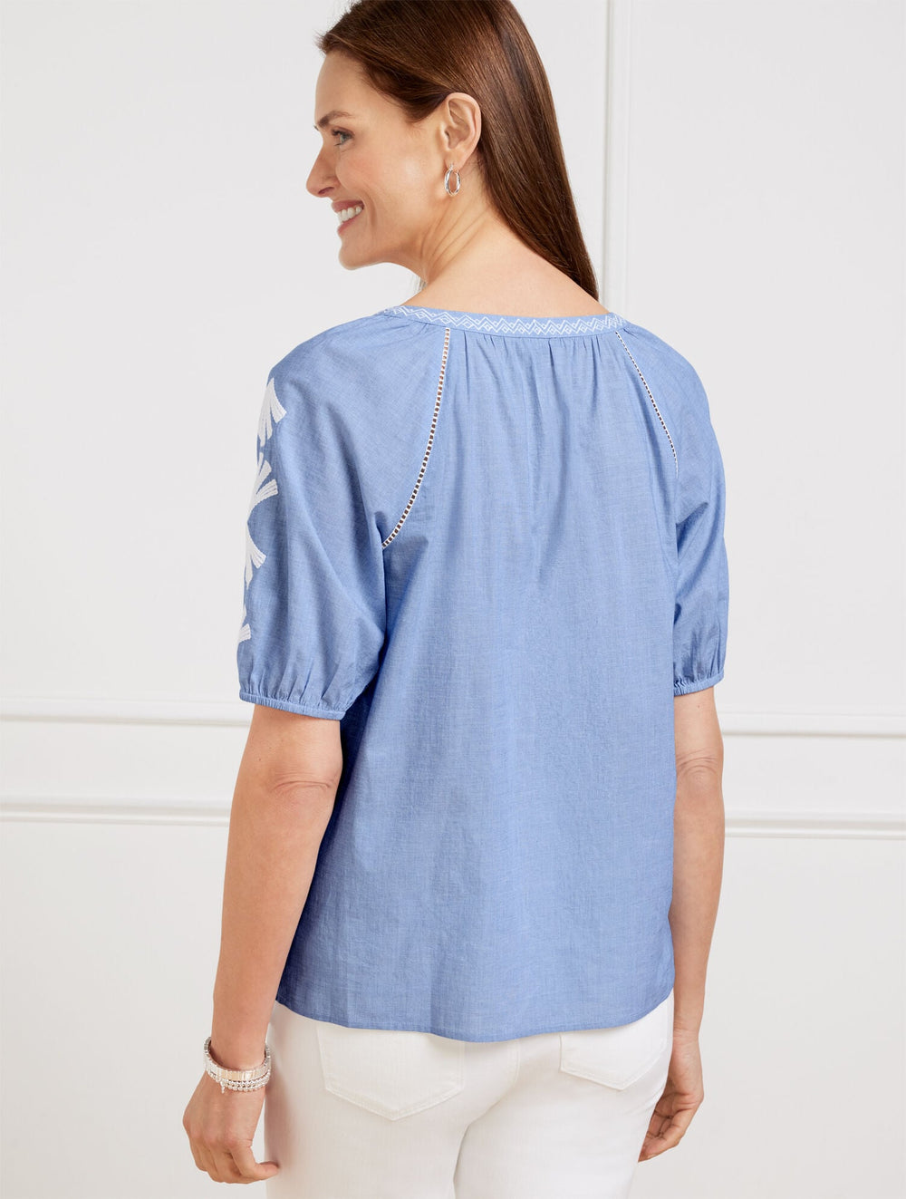 EMBROIDERED ELBOW SLEEVE TOP | Talbots on sale