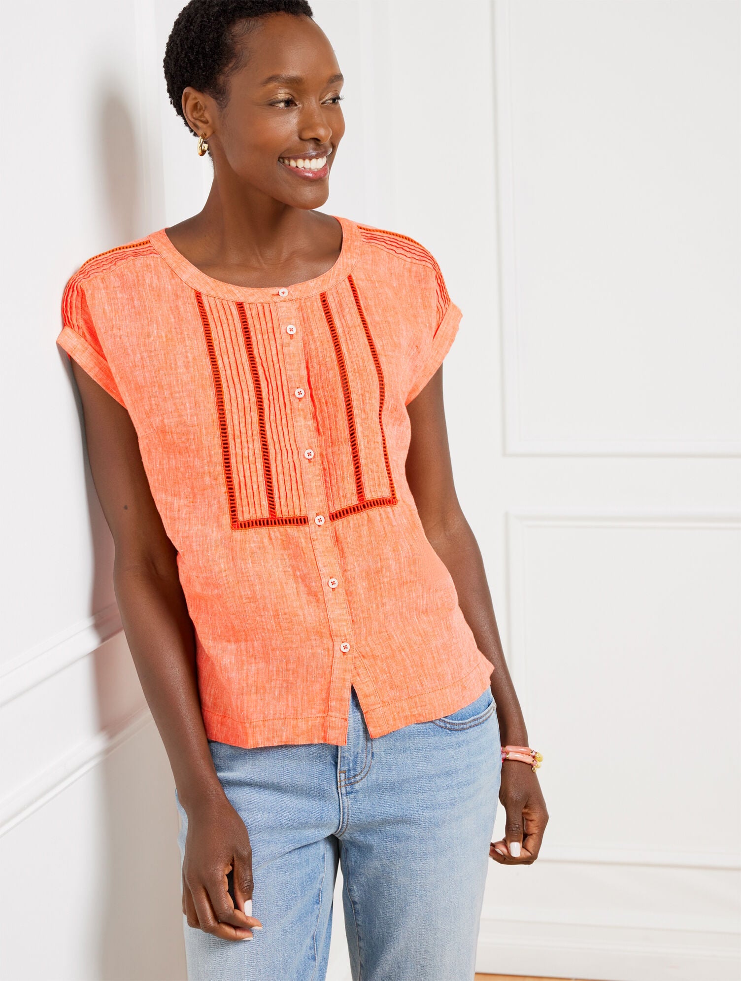 PINTUCK LINEN TOP | Talbots discount