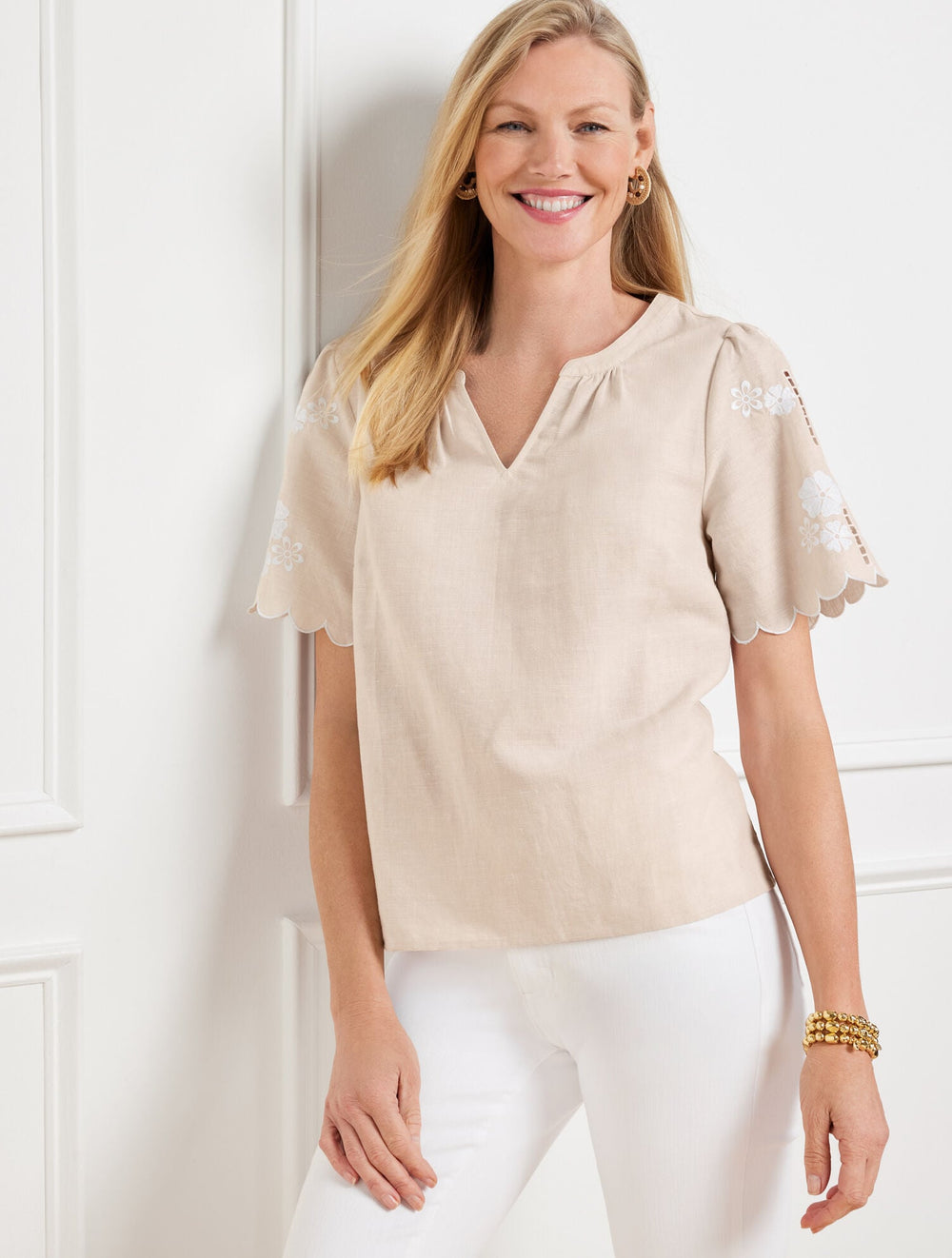 EMBROIDERED LINEN COTTON TOP | Talbots outlet
