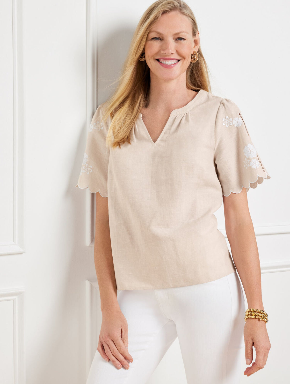 EMBROIDERED LINEN COTTON TOP | Talbots outlet