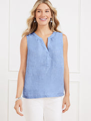 LINEN BAND COLLAR SHELL - CROSS DYED | Talbots sale