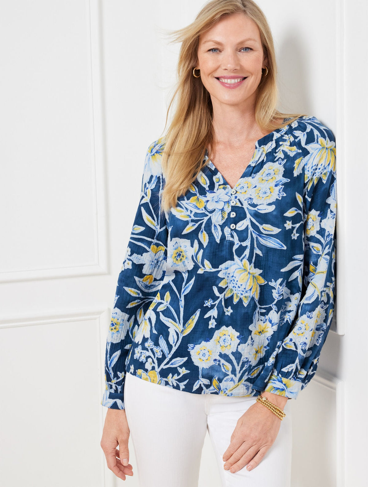 BAND COLLAR TOP - SKETCHED BOTANICAL | Talbots for sale