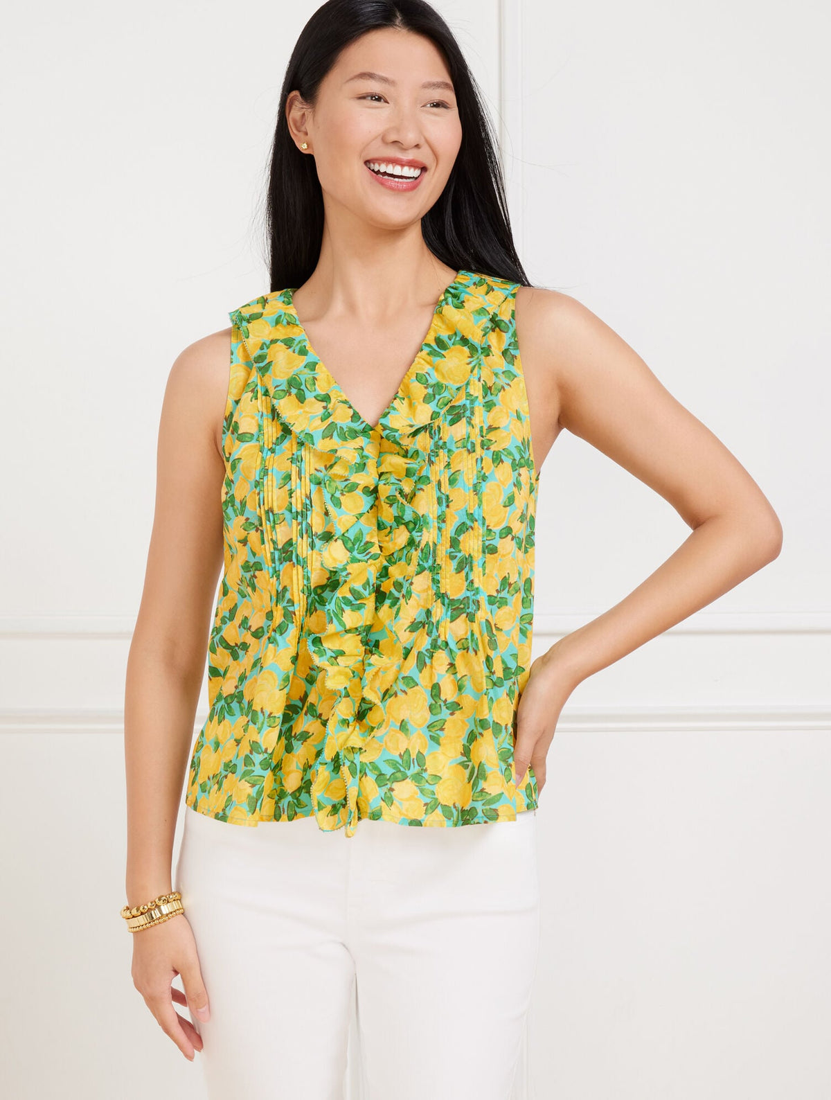 PINTUCK RUFFLE TRIM TOP - LEMON BUNCHES | Talbots outlet