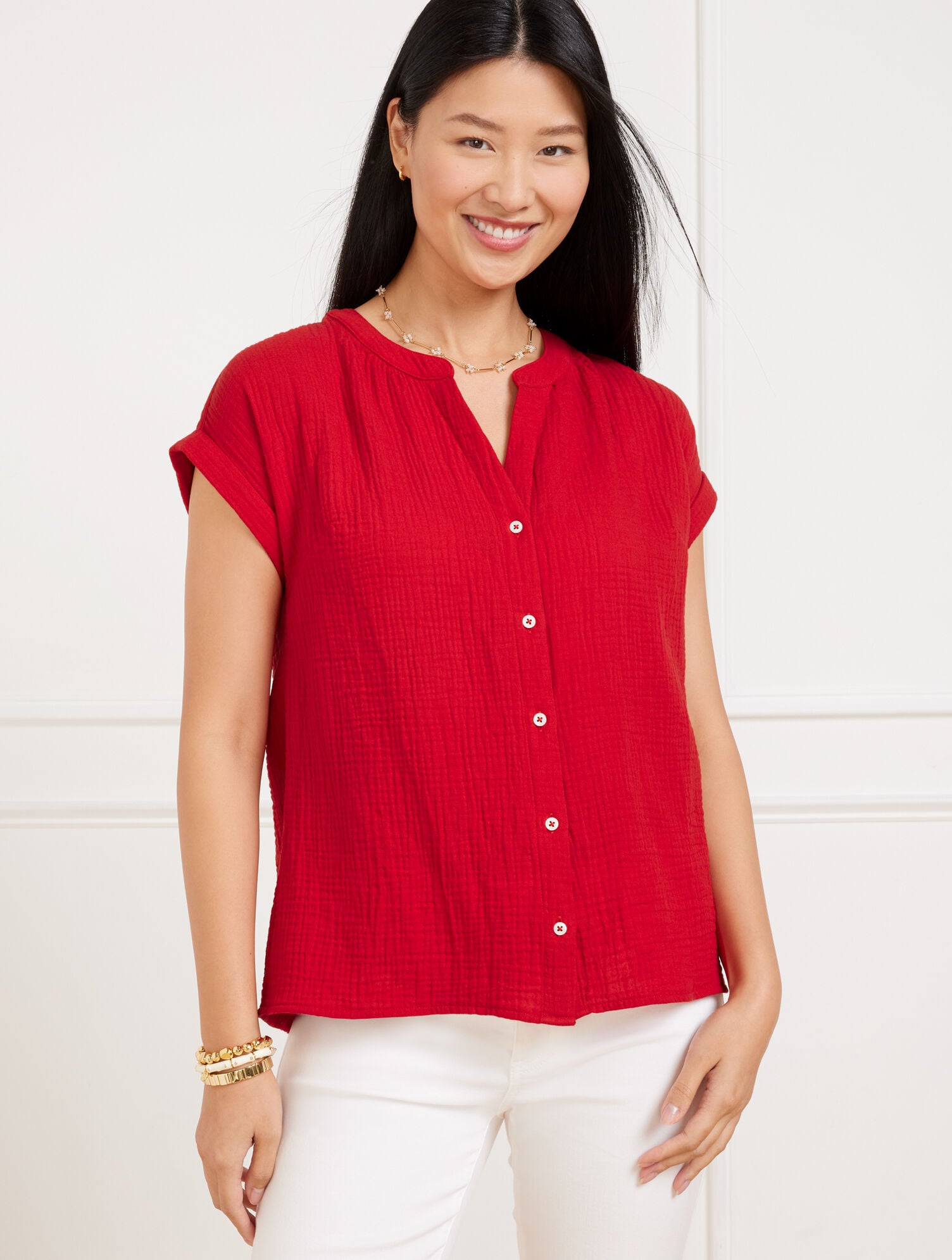 BAND COLLAR BUTTON FRONT TOP | Talbots outlet
