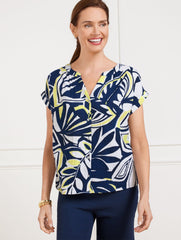 BAND COLLAR GAUZE TOP - EXPRESSIVE PALMS | Talbots near me
