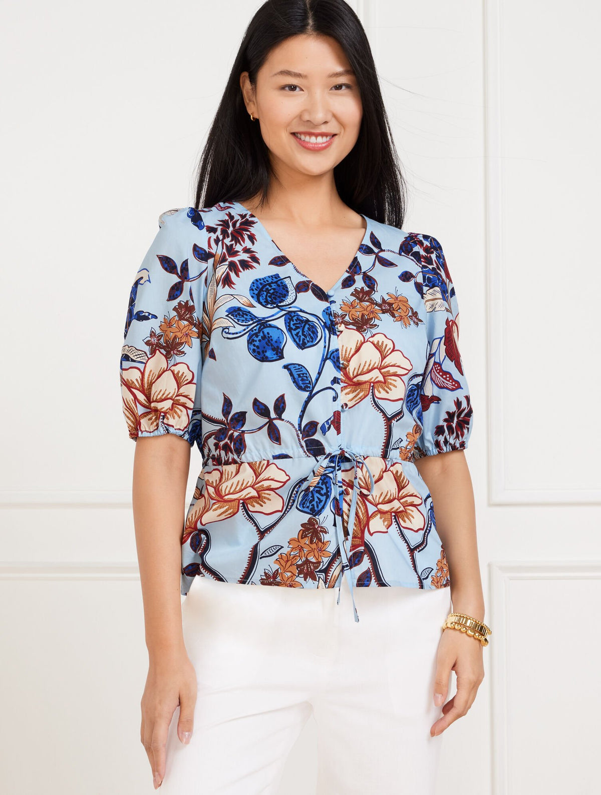 TIE WAIST PEPLUM TOP - VERDANT BOTANICAL | Talbots for sale