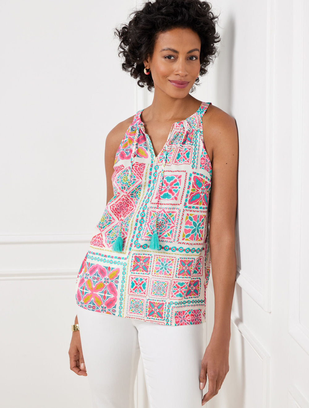 TIE FRONT HALTER TOP - PAINTERLY TILES | Talbots sale