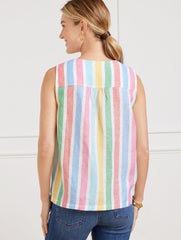 LINEN BAND COLLAR SHELL - PRISMATIC STRIPE | Talbots online