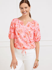 FRESH POPLIN DRAWCORD HEM TOP - JACOBEAN FANTASIA | Talbots for sale