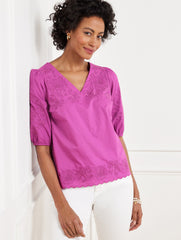 EMBROIDERED POPLIN TOP | Talbots near me