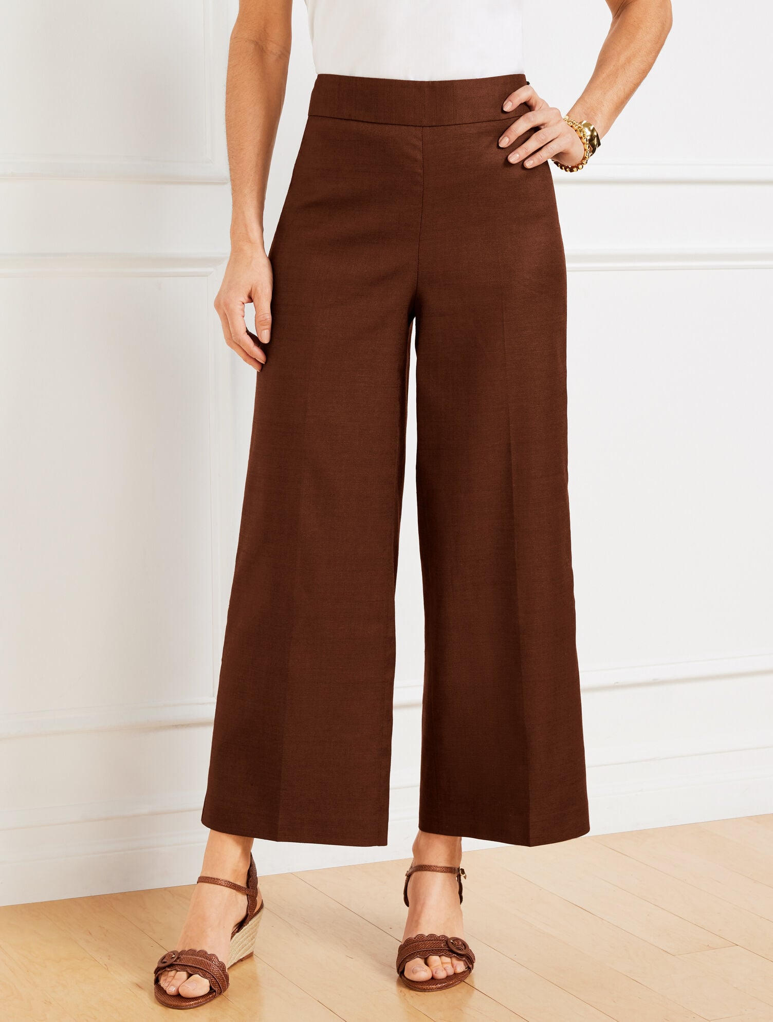 WIDE CROP LINEN BLEND PANTS | Talbots for sale