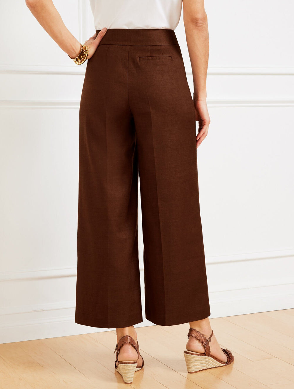 WIDE CROP LINEN BLEND PANTS | Talbots sale