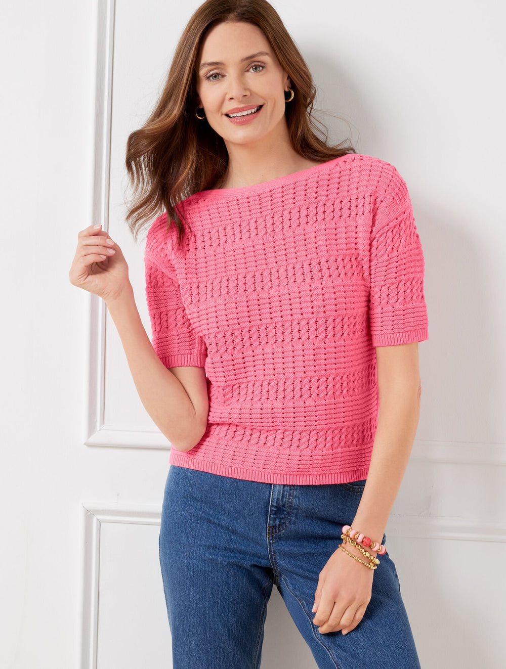 TEXTURED BATEAU NECK PULLOVER | Talbots discount