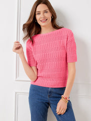 TEXTURED BATEAU NECK PULLOVER | Talbots discount