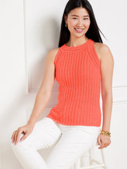 CROCHET TRIM HALTER SWEATER TANK | Talbots US