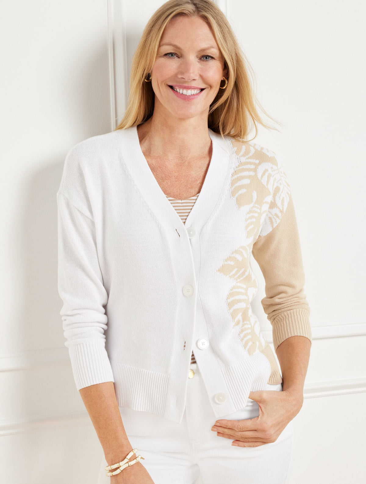 V-NECK CARDIGAN - PLACED PALMS | Talbots discount