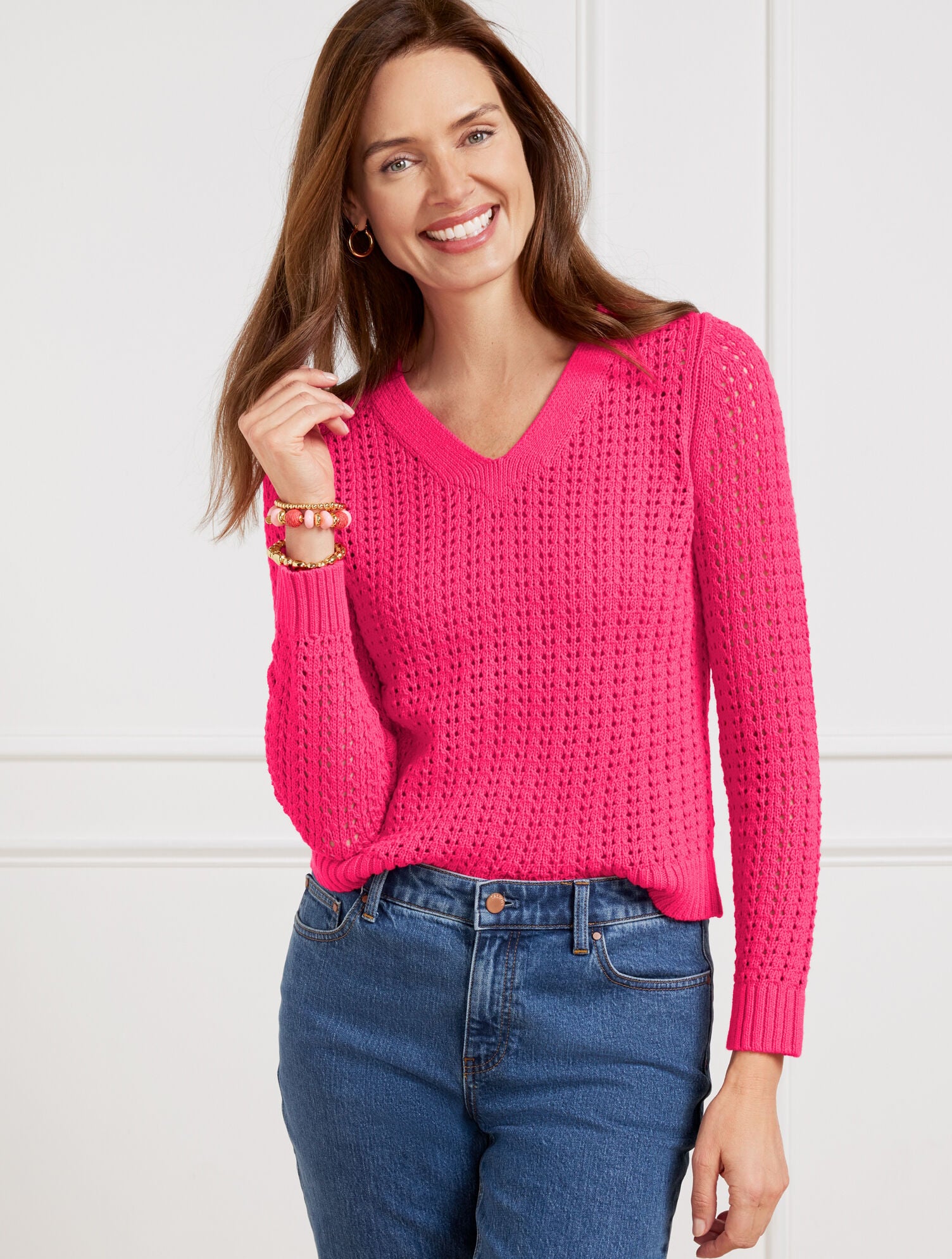 OPEN STITCH V-NECK PULLOVER | Talbots for sale