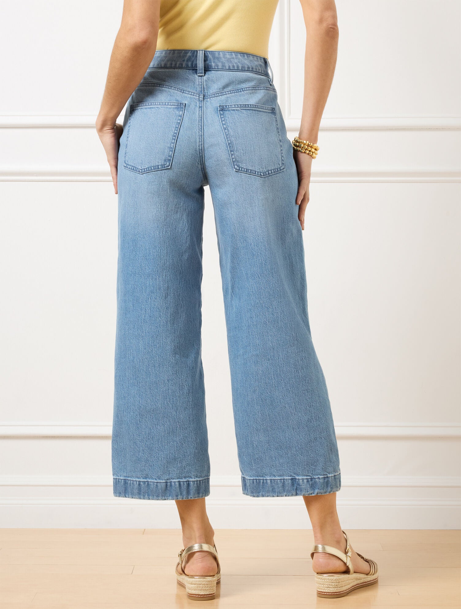 HIGH WAIST WIDE CROP EMBROIDERED JEANS - LACEY WASH | Talbots online