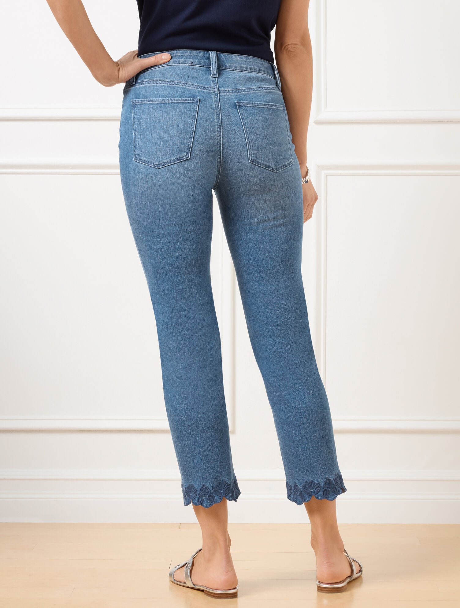 STRAIGHT CROP SCALLOP HEM JEANS - MARTINA WASH | Talbots US