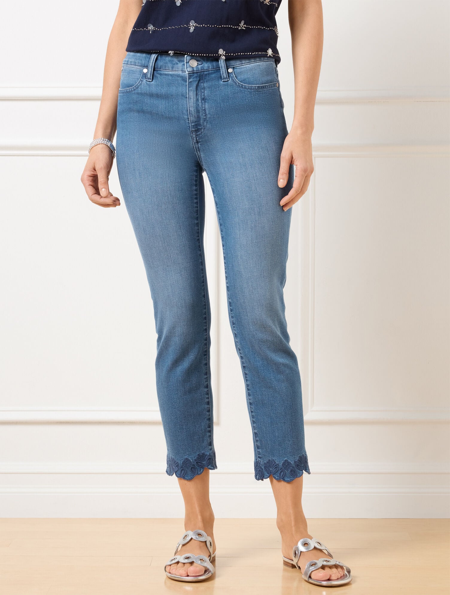 STRAIGHT CROP SCALLOP HEM JEANS - MARTINA WASH | Talbots US