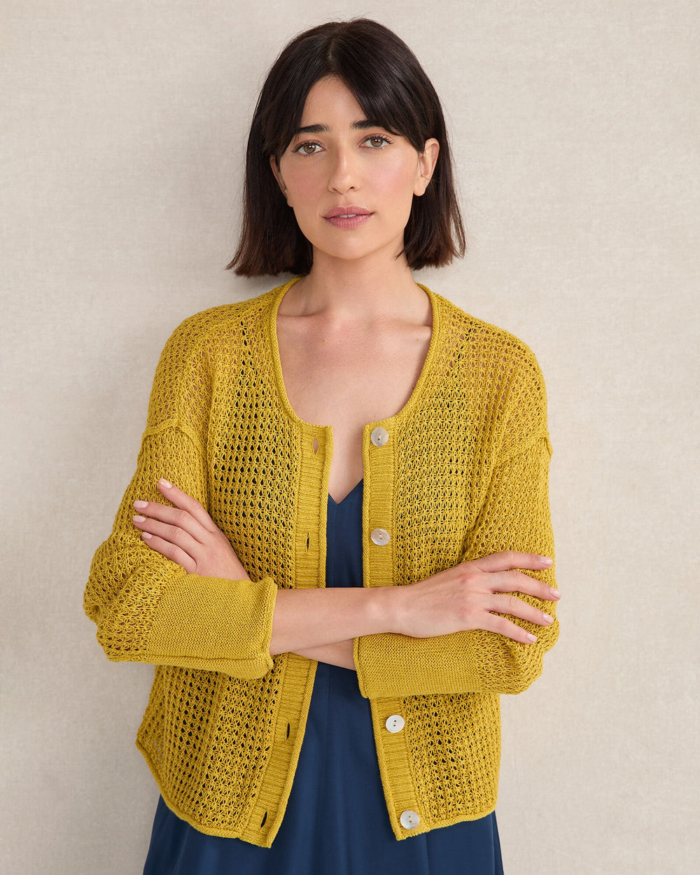 ORGANIC COTTON LINEN OPEN STITCH CARDIGAN | Talbots for sale