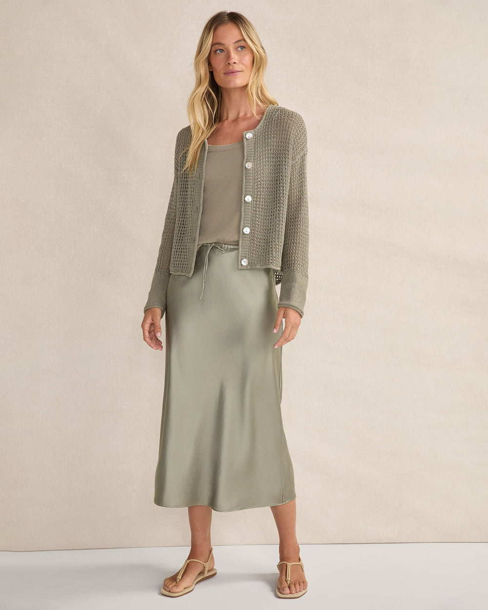 ORGANIC COTTON LINEN OPEN STITCH CARDIGAN | Talbots for sale